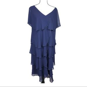 Patra Woman Blue Sequin Beaded Tiered Dress 16 W